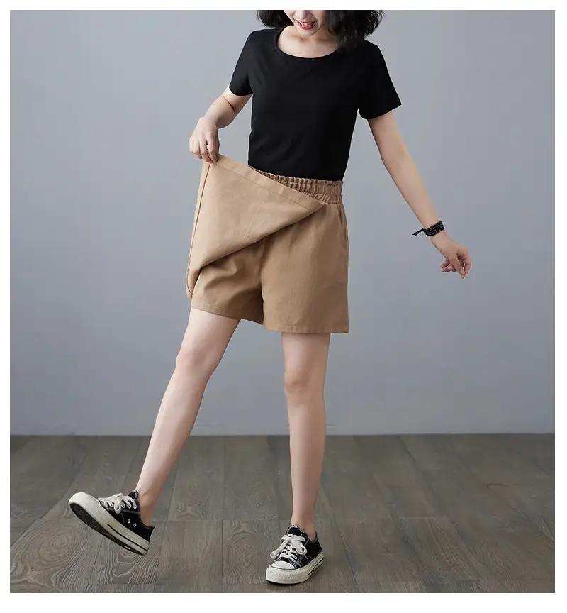 Women Solid Beige Shorts 2025 Summer — feature 17