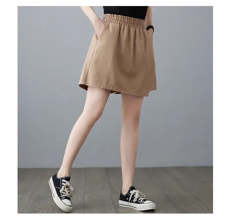 Women Solid Beige Shorts 2025 Summer — feature 20