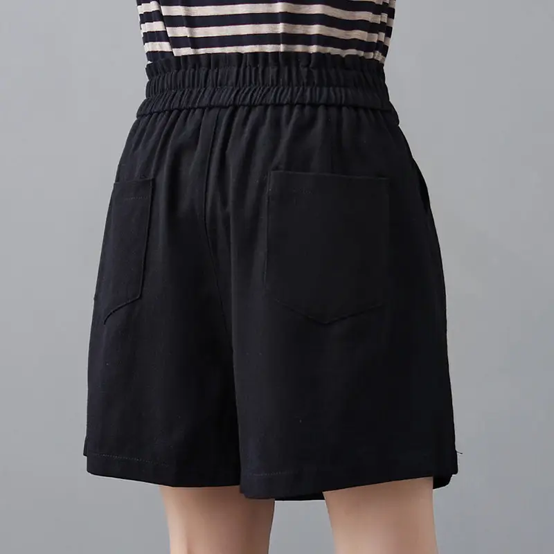Women Solid Beige Shorts 2025 Summer - Image 2