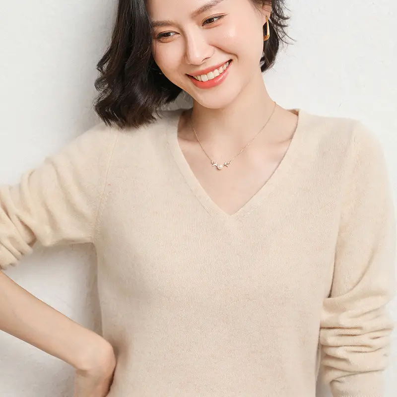 Women V-Neck Knitted Long Sleeve Shirt Red 2023 - Image 12