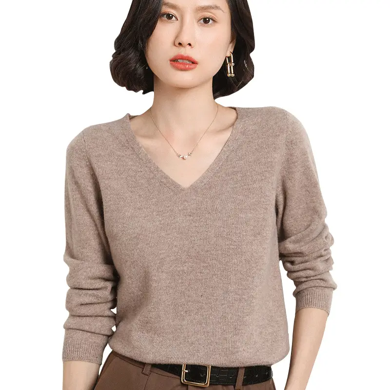 Women V-Neck Knitted Long Sleeve Shirt Red 2023 - Image 14