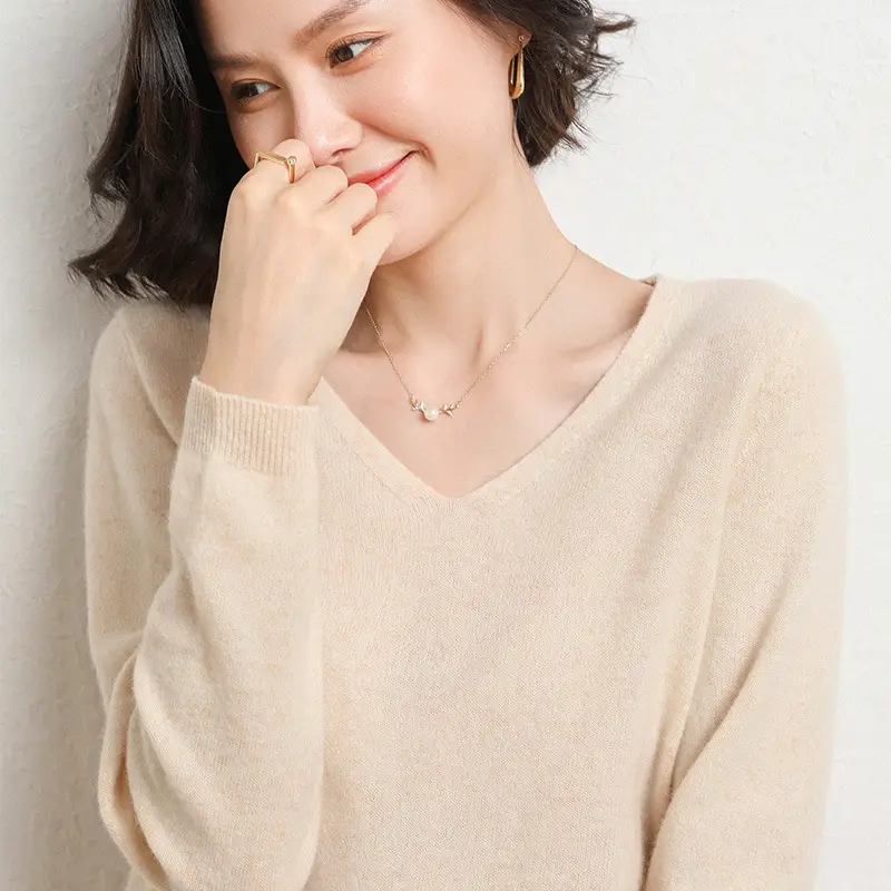 Women V-Neck Knitted Long Sleeve Shirt Red 2023 - Image 7