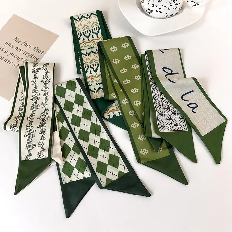 Green Checkered Hair Scarf for Women Spring Summer - Image 5