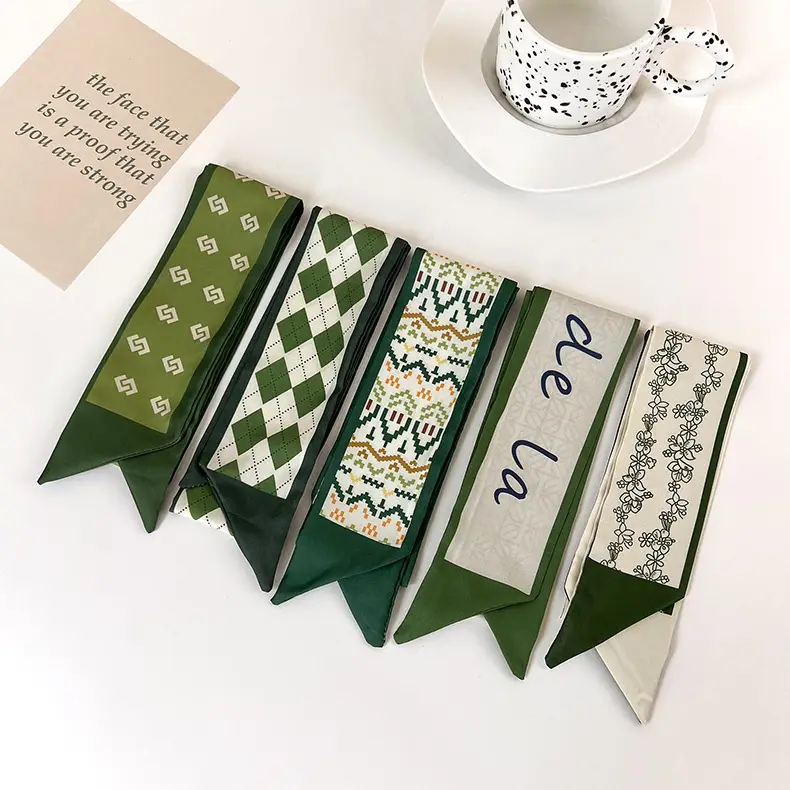 Green Checkered Hair Scarf for Women Spring Summer - Image 6
