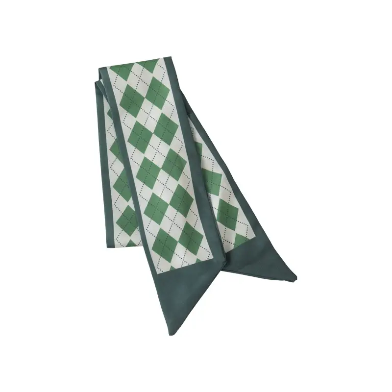 Green Checkered Hair Scarf for Women Spring Summer - Image 8