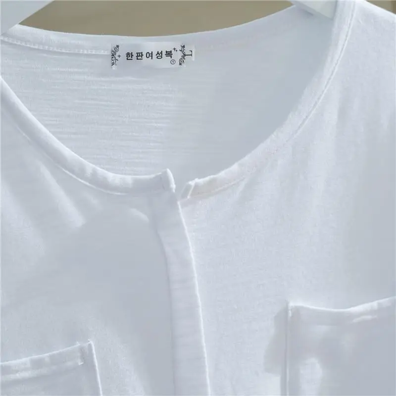 Women V-Neck Bamboo Cotton T-Shirt White Loose Summer - Image 4