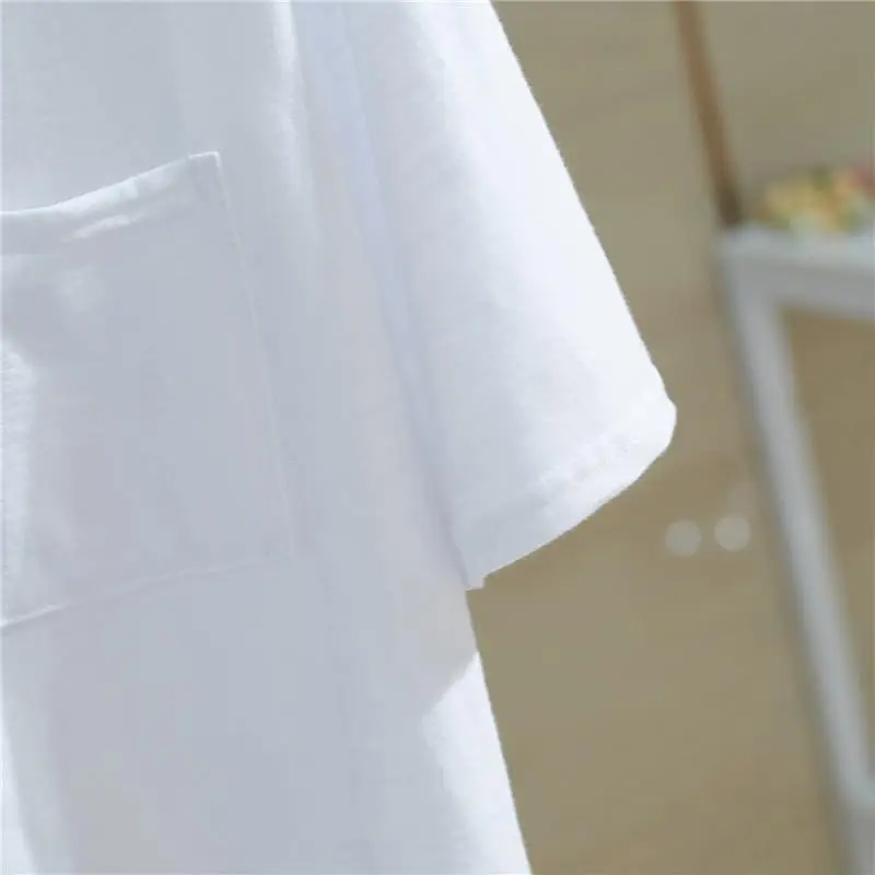 Women V-Neck Bamboo Cotton T-Shirt White Loose Summer - Image 5