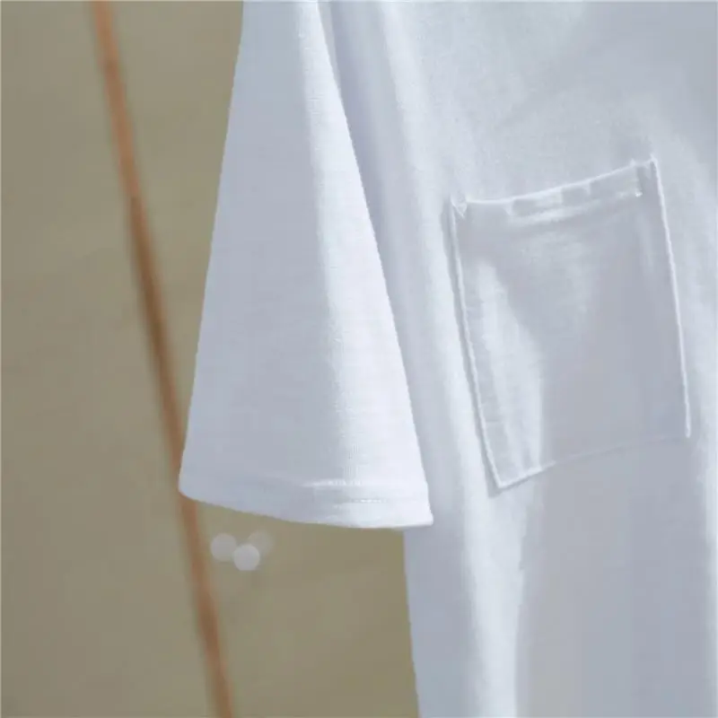 Women V-Neck Bamboo Cotton T-Shirt White Loose Summer - Image 6