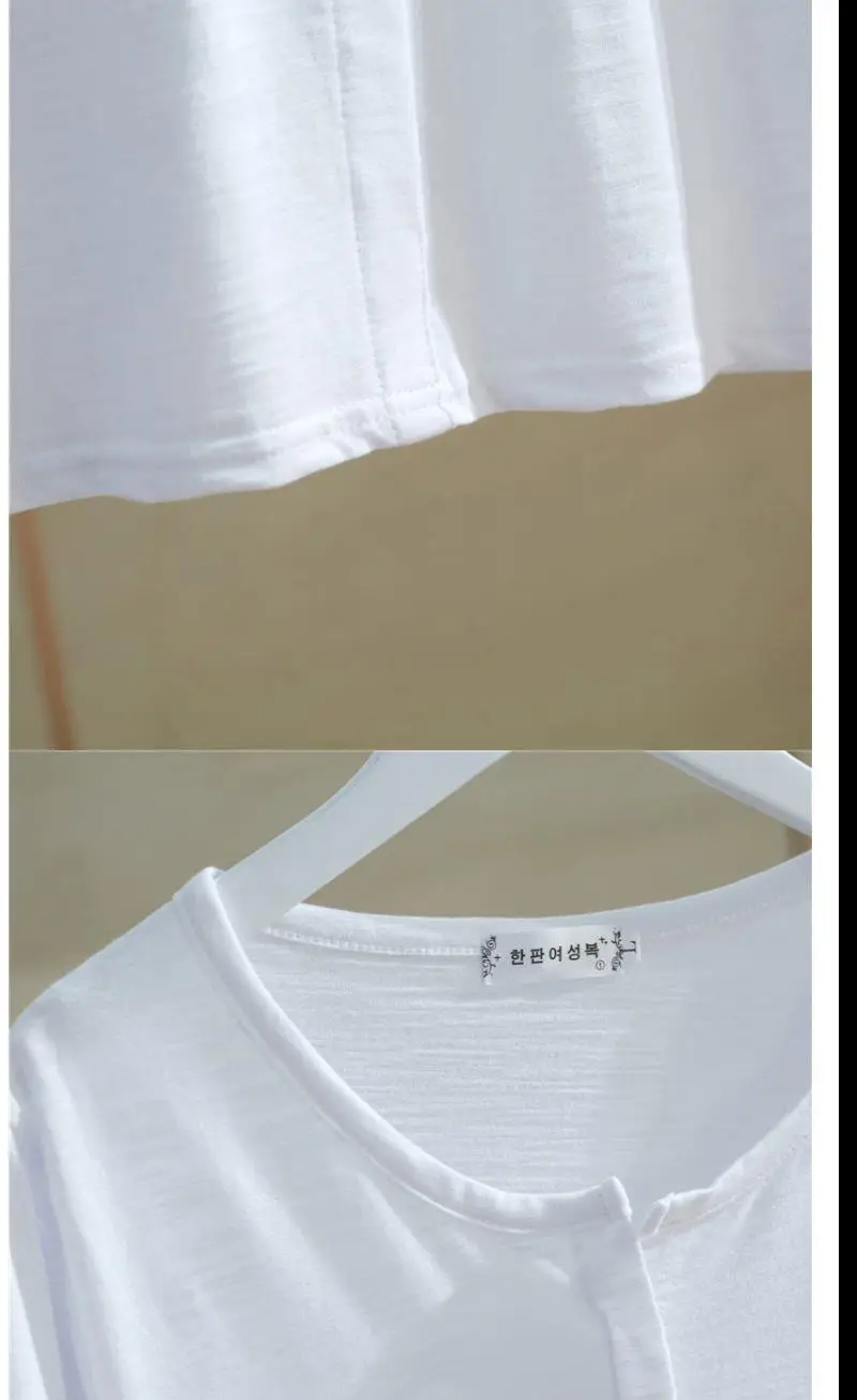 Women V-Neck Bamboo Cotton T-Shirt White Loose Summer — feature 3