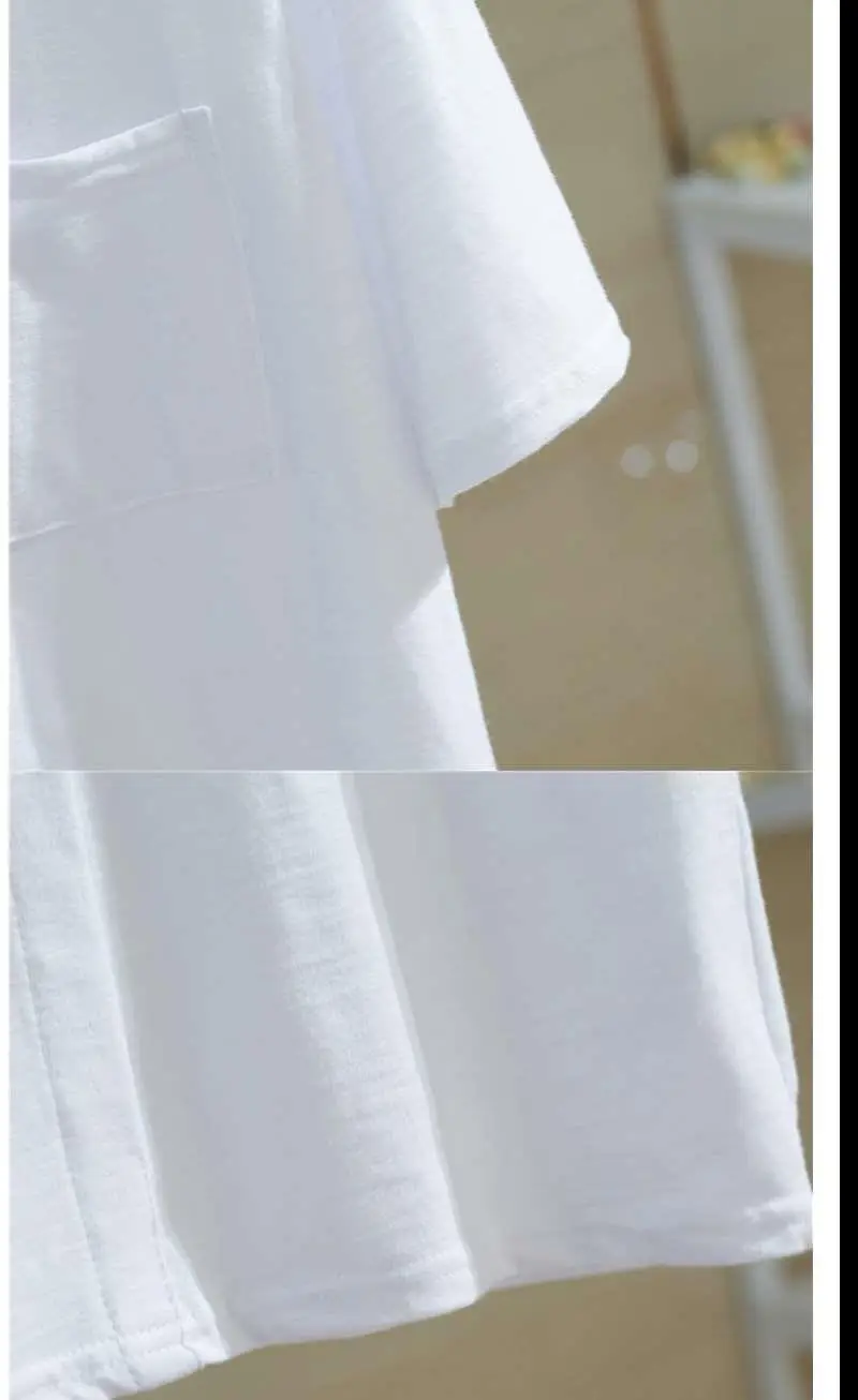 Women V-Neck Bamboo Cotton T-Shirt White Loose Summer — feature 6