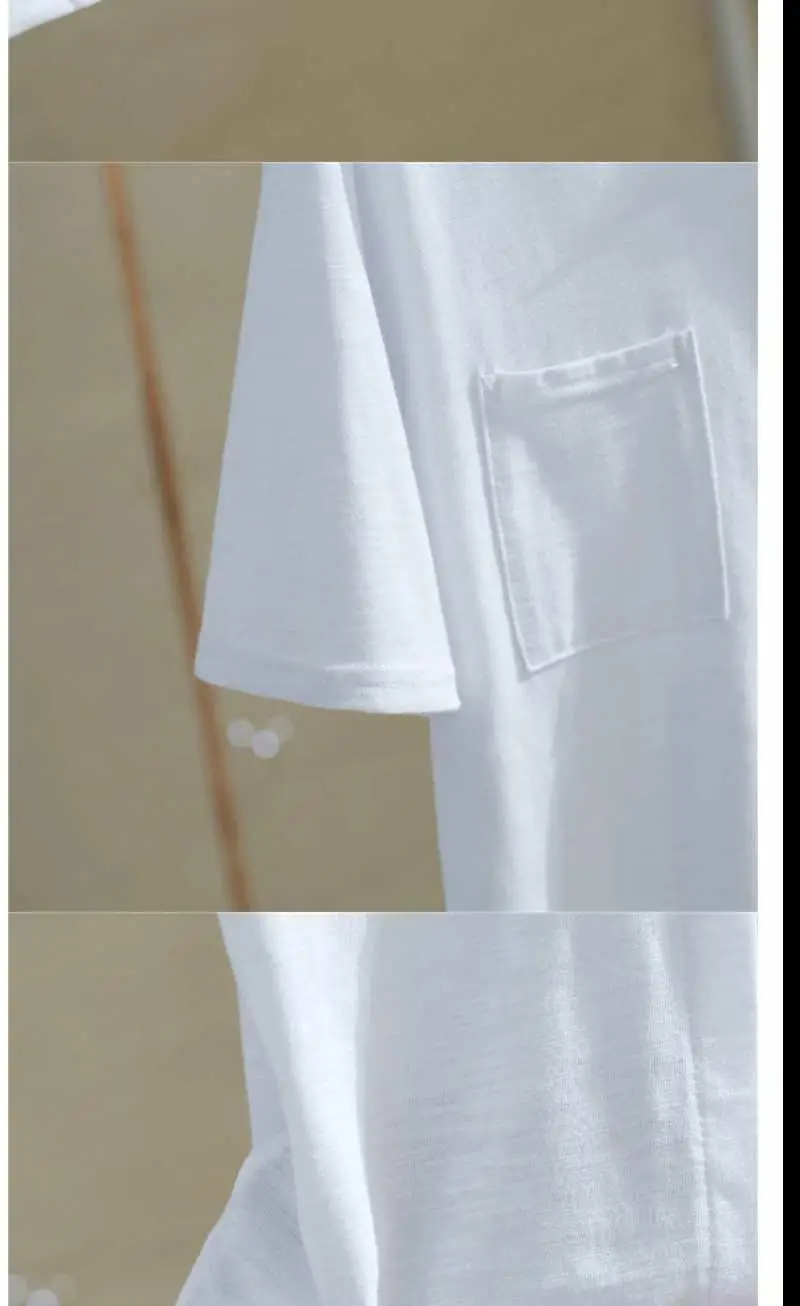 Women V-Neck Bamboo Cotton T-Shirt White Loose Summer — feature 7