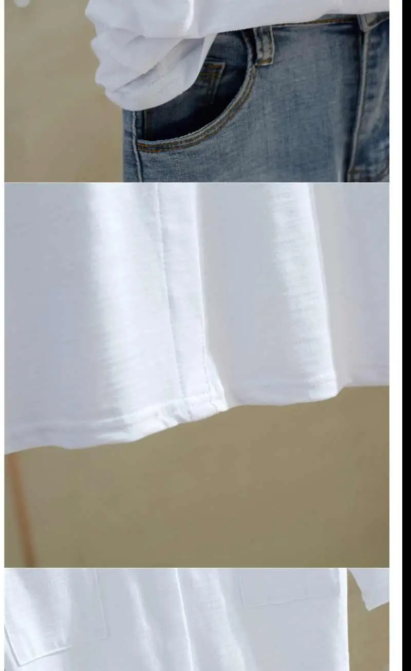 Women V-Neck Bamboo Cotton T-Shirt White Loose Summer — feature 8