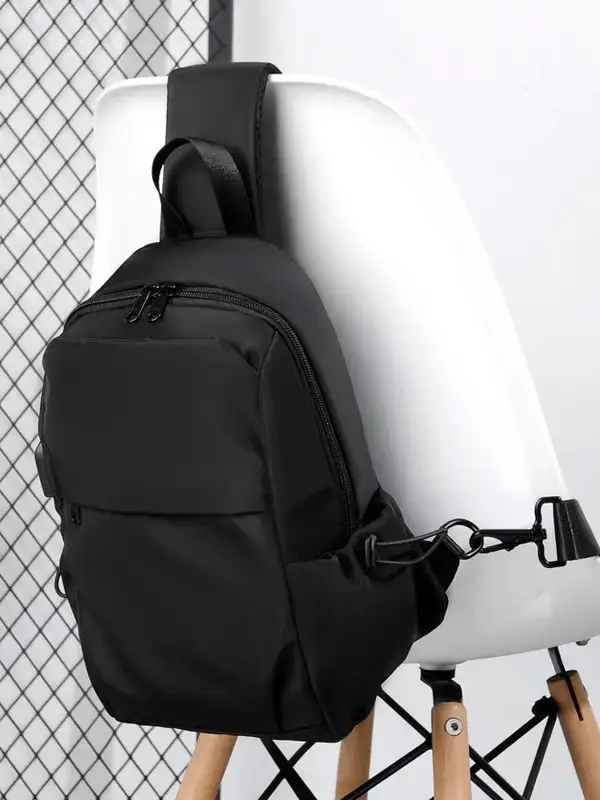 Men's Rechargeable Crossbody Bag Grey Sports Casual