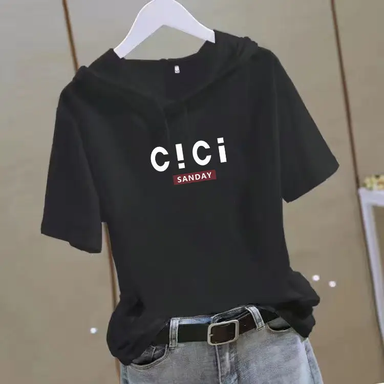 Women 2025 White Hooded T-Shirt with Gold Graphic - Image 13