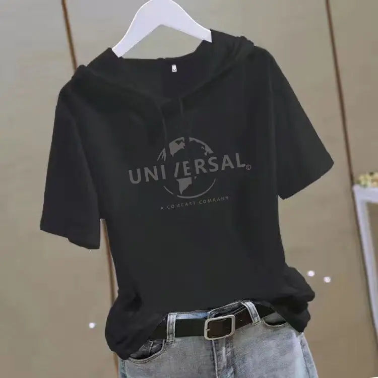 Women 2025 White Hooded T-Shirt with Gold Graphic - Image 16
