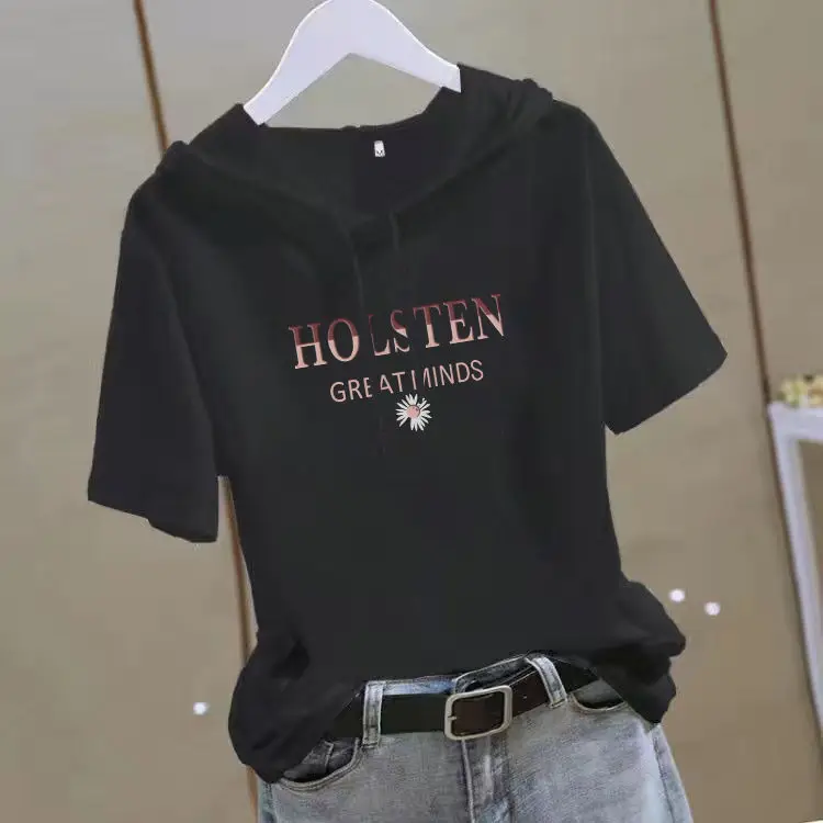 Women 2025 White Hooded T-Shirt with Gold Graphic - Image 18