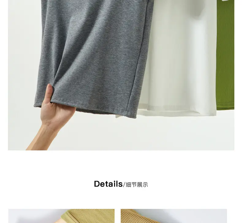 Women Short Sleeve T-Shirt Solid Color Slim Fit Ribbed Cotton — feature 14