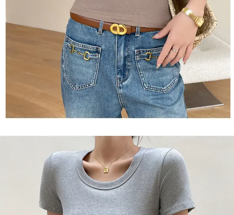 Women Short Sleeve T-Shirt Solid Color Slim Fit Ribbed Cotton — feature 22