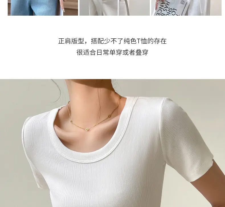 Women Short Sleeve T-Shirt Solid Color Slim Fit Ribbed Cotton — feature 8