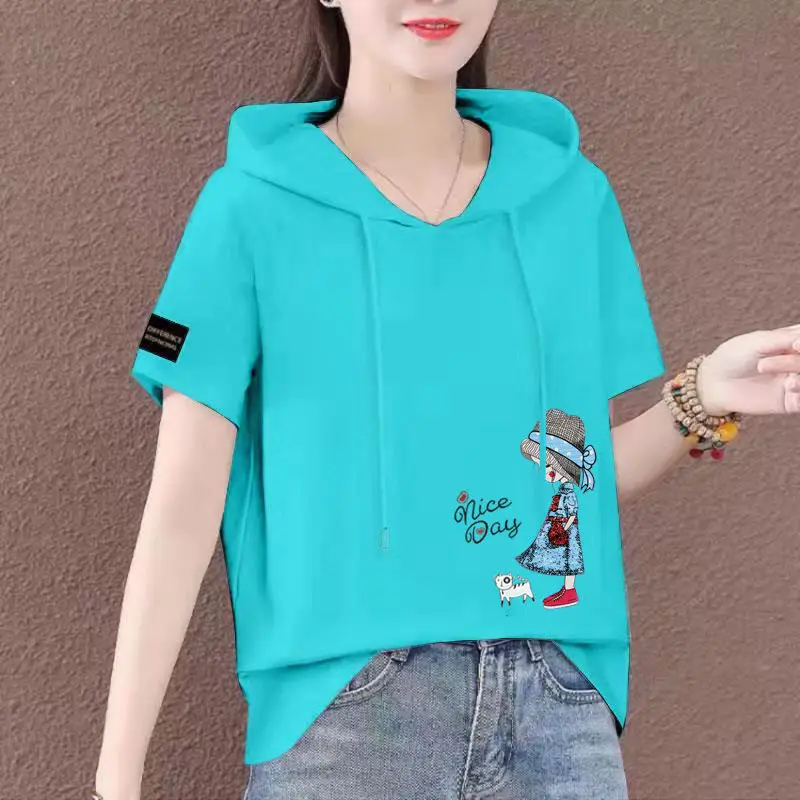 Women Plus Size White Hooded T-Shirt 2025 Summer Loose Fit — feature 18
