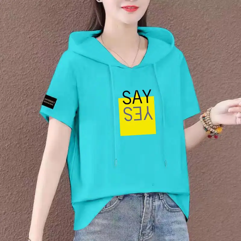 Women Plus Size White Hooded T-Shirt 2025 Summer Loose Fit — feature 21