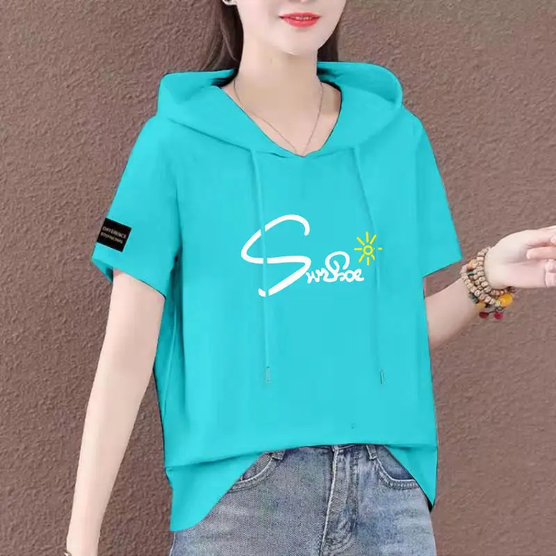 Women Plus Size White Hooded T-Shirt 2025 Summer Loose Fit — feature 22