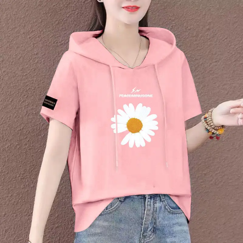 Women Plus Size White Hooded T-Shirt 2025 Summer Loose Fit — feature 26