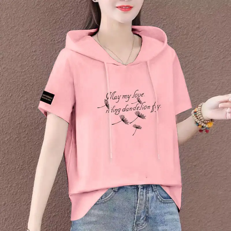 Women Plus Size White Hooded T-Shirt 2025 Summer Loose Fit — feature 27