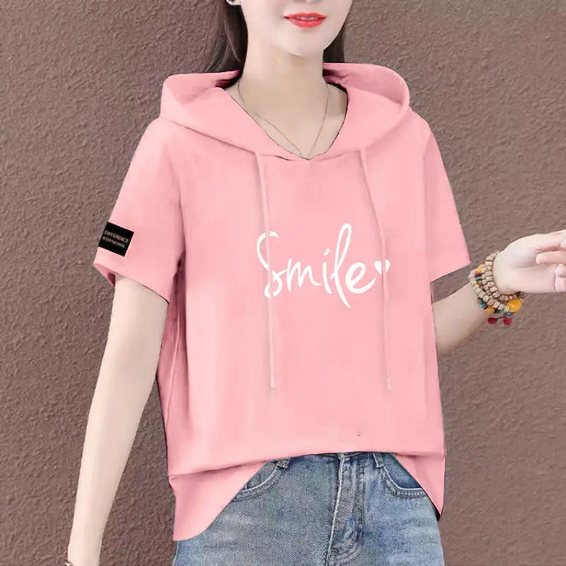 Women Plus Size White Hooded T-Shirt 2025 Summer Loose Fit — feature 29
