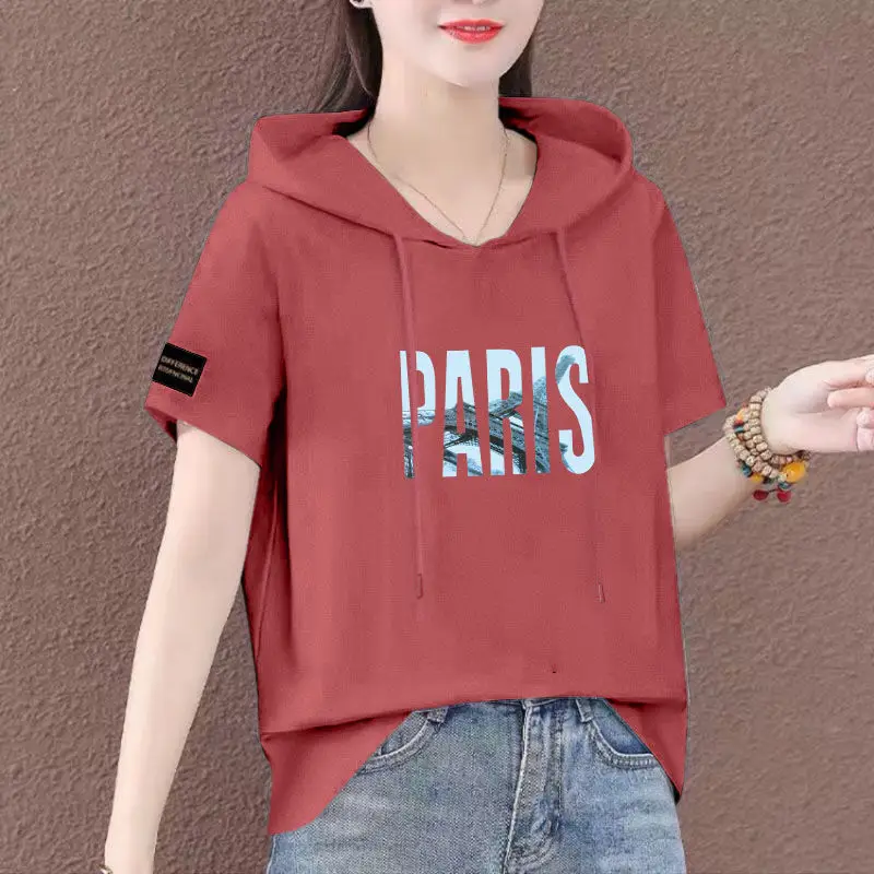 Women Plus Size White Hooded T-Shirt 2025 Summer Loose Fit — feature 32