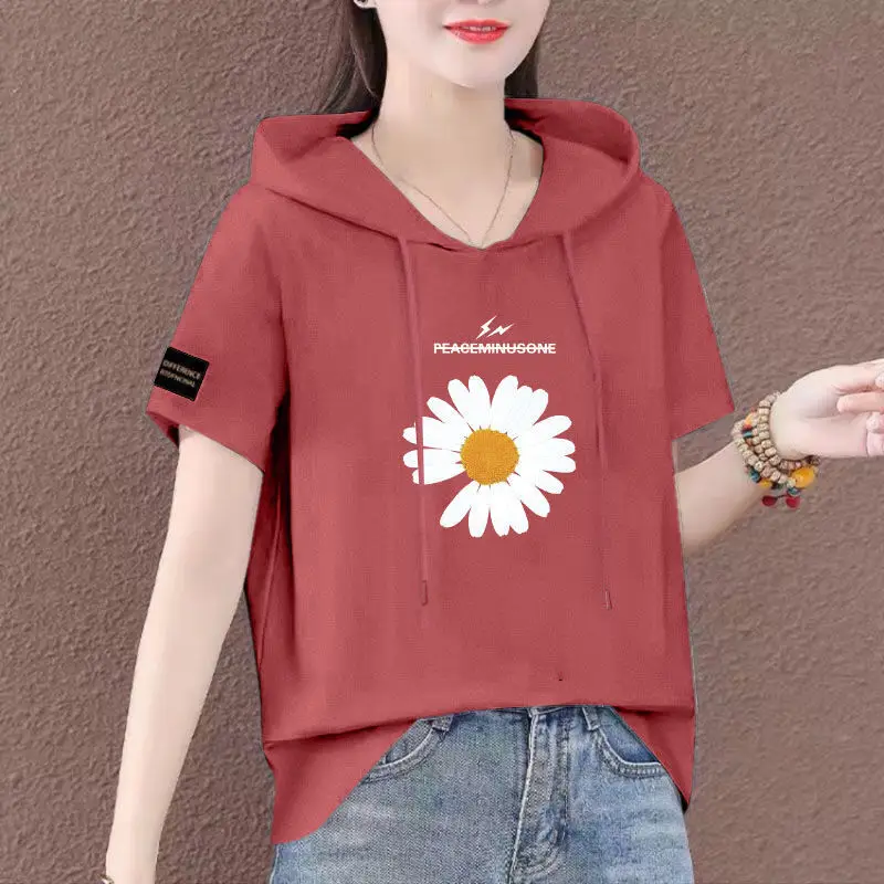 Women Plus Size White Hooded T-Shirt 2025 Summer Loose Fit — feature 33