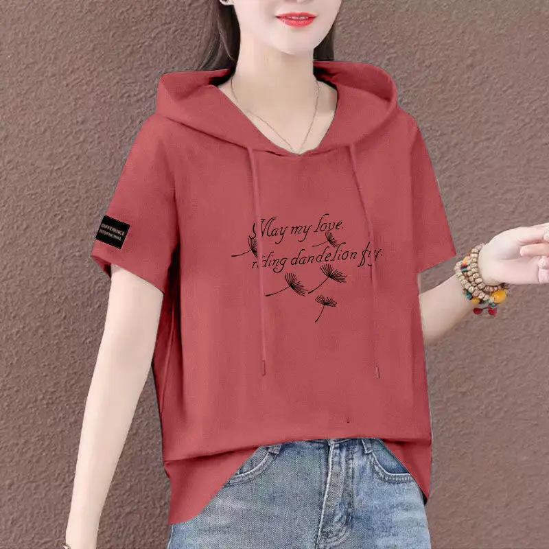 Women Plus Size White Hooded T-Shirt 2025 Summer Loose Fit — feature 34
