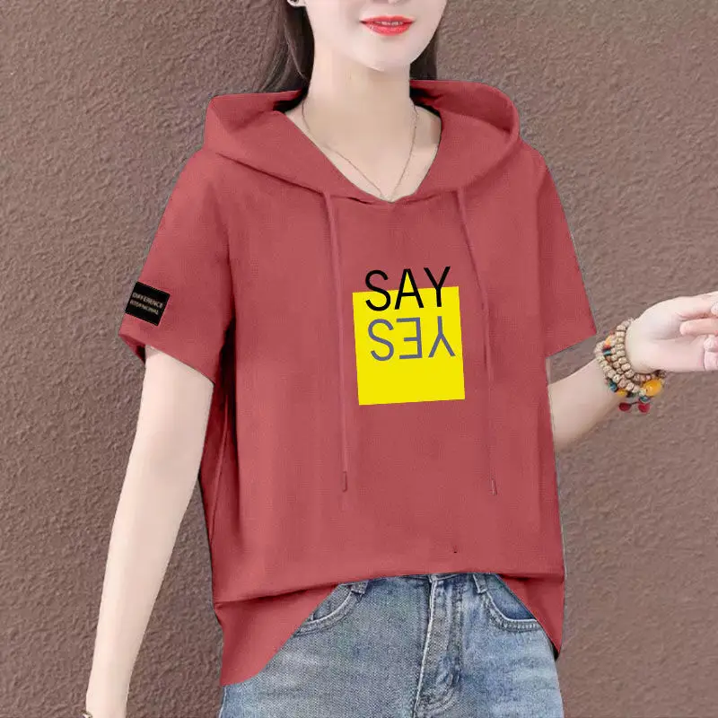 Women Plus Size White Hooded T-Shirt 2025 Summer Loose Fit — feature 35