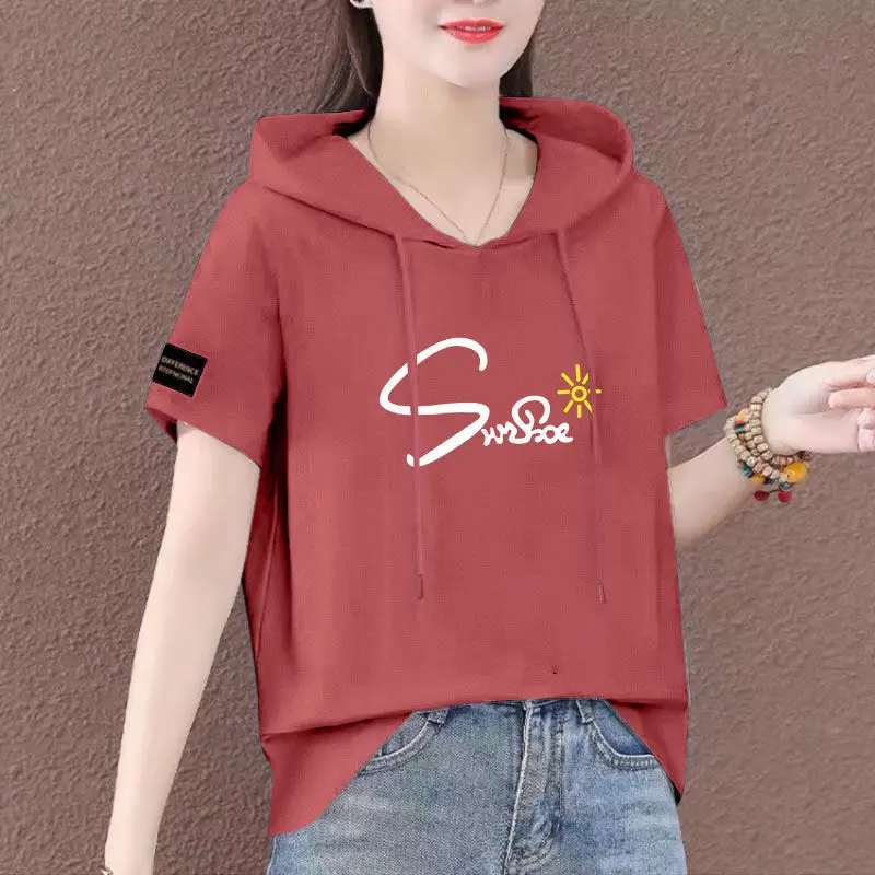 Women Plus Size White Hooded T-Shirt 2025 Summer Loose Fit — feature 36