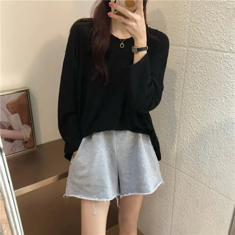 Women Waffle Long Sleeve Hooded T-Shirt Grey — feature 6