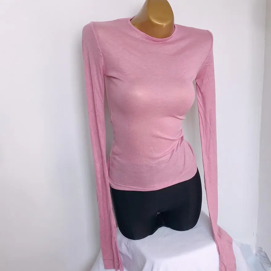 2020 Korean Wear Thin Super Long Sleeve White T-Shirt Top Base Lining Women - Image 6