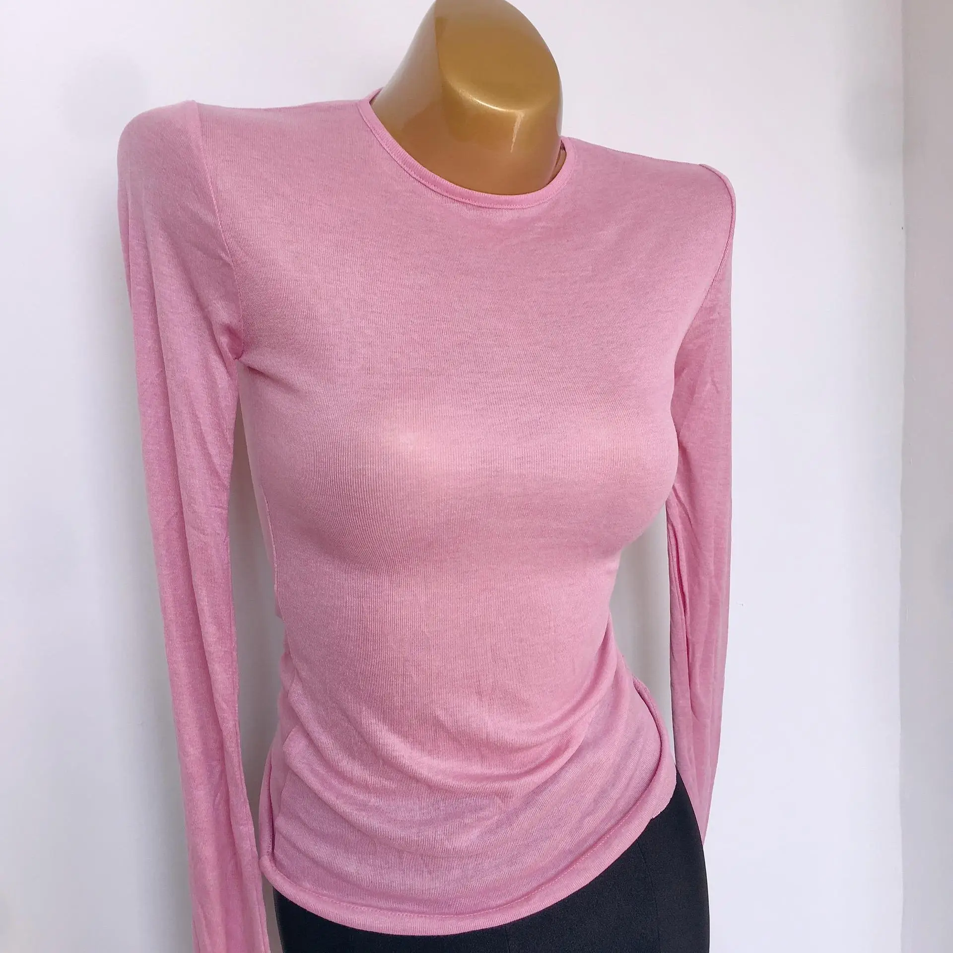 2020 Korean Wear Thin Super Long Sleeve White T-Shirt Top Base Lining Women — feature 5