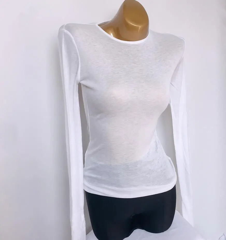 2020 Korean Wear Thin Super Long Sleeve White T-Shirt Top Base Lining Women — feature 6
