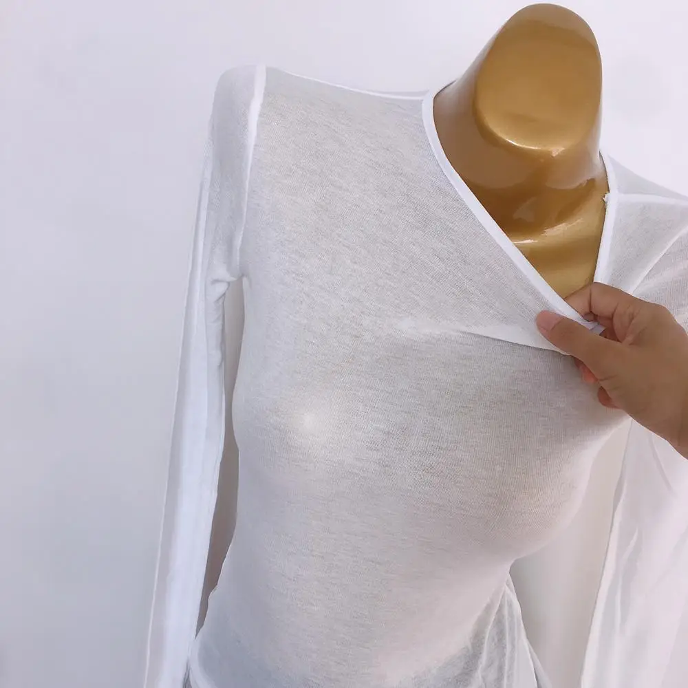 2020 Korean Wear Thin Super Long Sleeve White T-Shirt Top Base Lining Women — feature 7