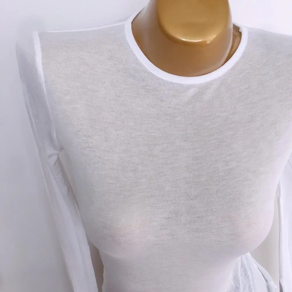 2020 Korean Wear Thin Super Long Sleeve White T-Shirt Top Base Lining Women — feature 8
