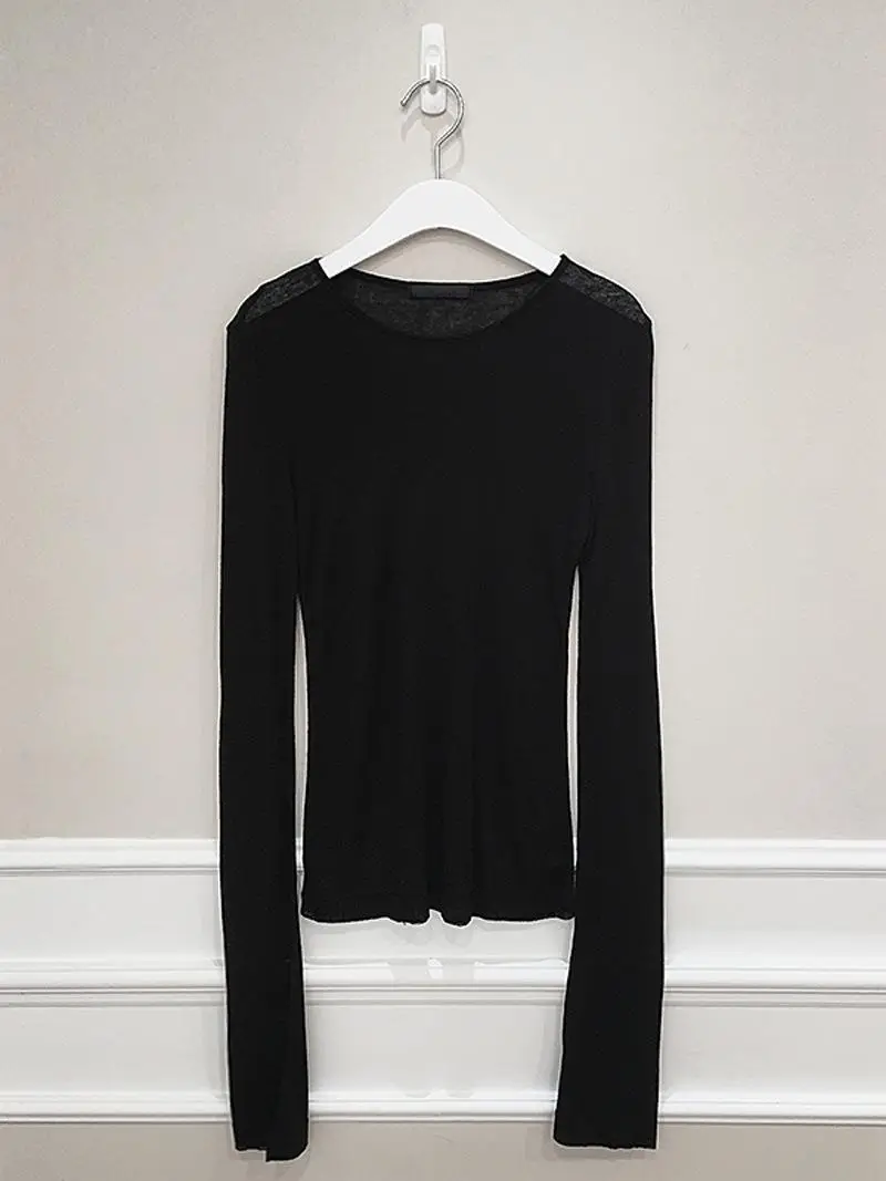 2020 Korean Wear Thin Super Long Sleeve White T-Shirt Top Base Lining Women - Image 1
