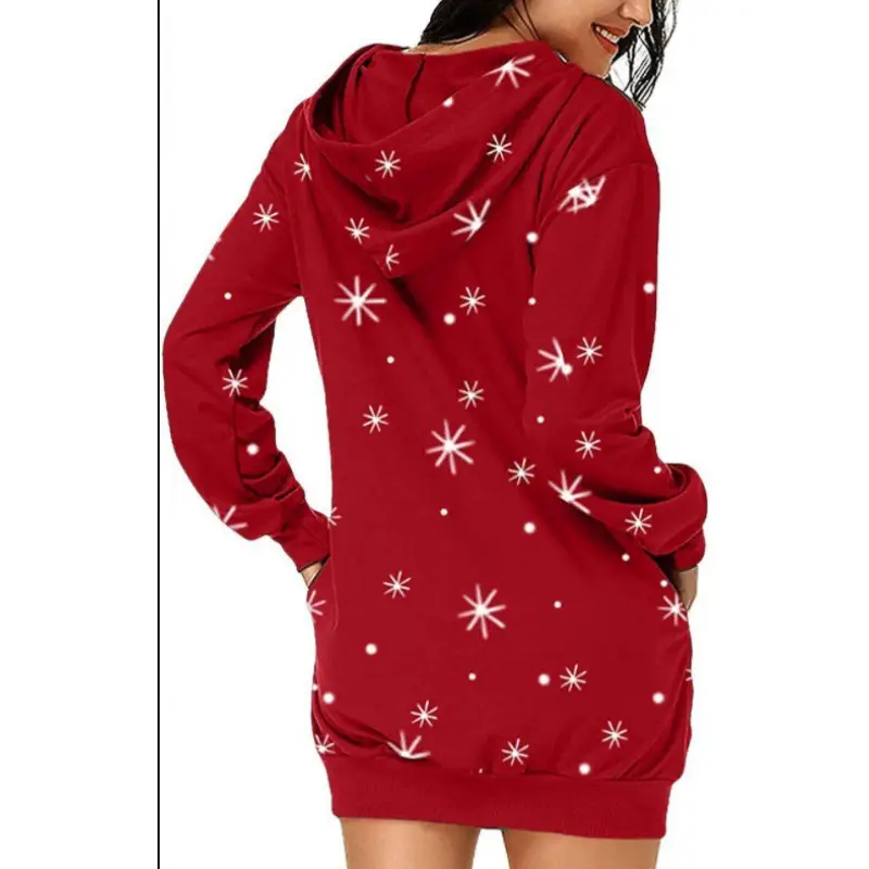 Santa Claus Printed Red Hooded Vest Dress for Women
