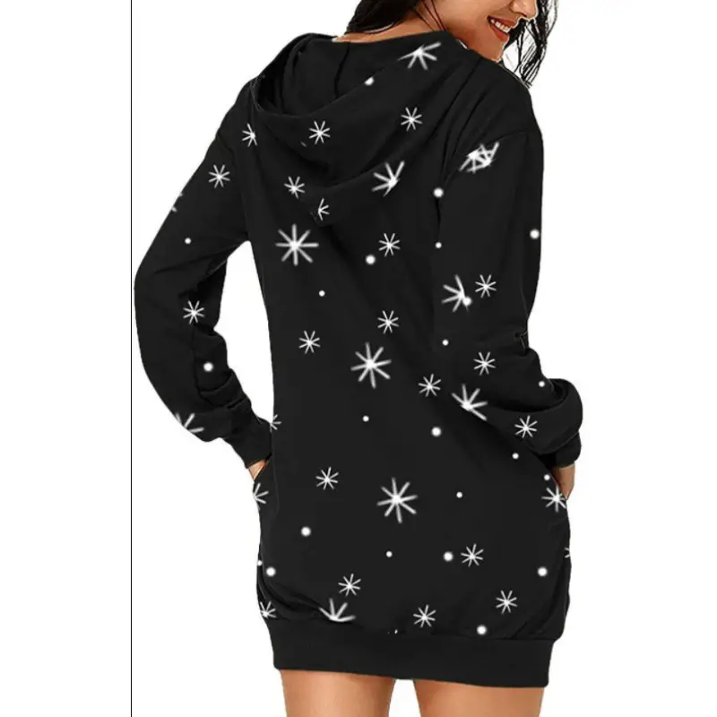Santa Claus Printed Red Hooded Vest Dress for Women