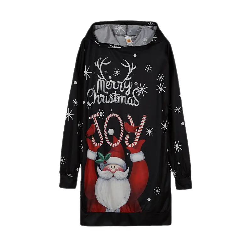 Santa Claus Printed Red Hooded Vest Dress for Women