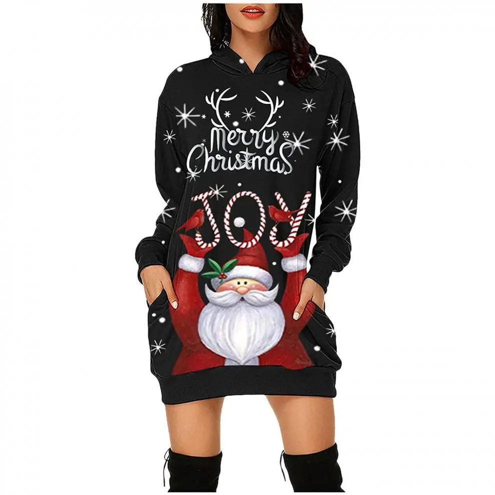 Santa Claus Printed Red Hooded Vest Dress for Women — feature 2