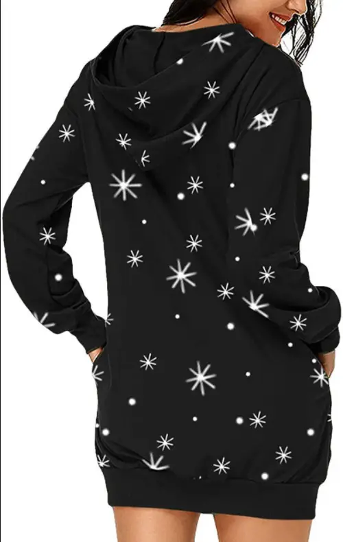 Santa Claus Printed Red Hooded Vest Dress for Women — feature 4