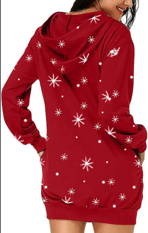 Santa Claus Printed Red Hooded Vest Dress for Women — feature 5
