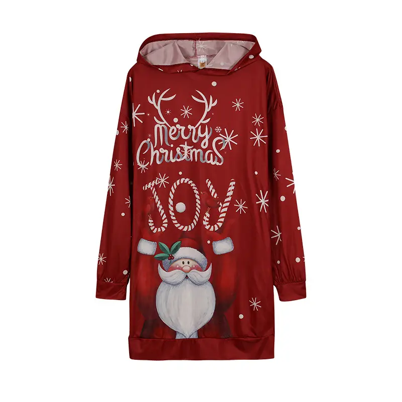Santa Claus Printed Red Hooded Vest Dress for Women — feature 8