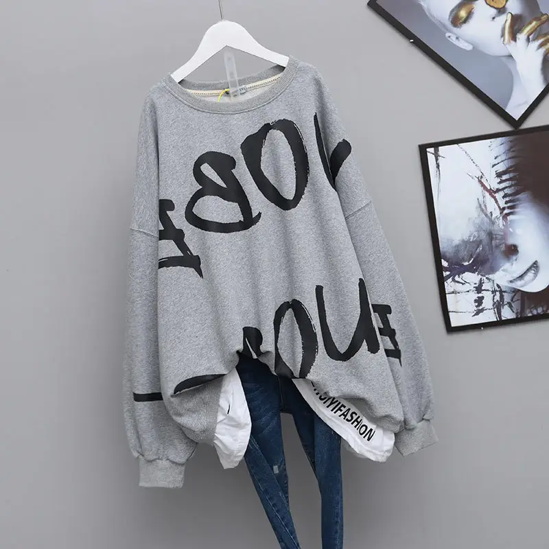 Women Grey Printed Sweatshirt Extra Large 2022