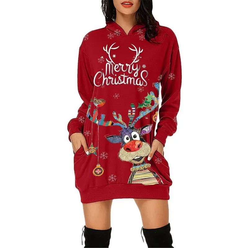 Christmas Elf Print Hooded Vest for Women Black - Image 8